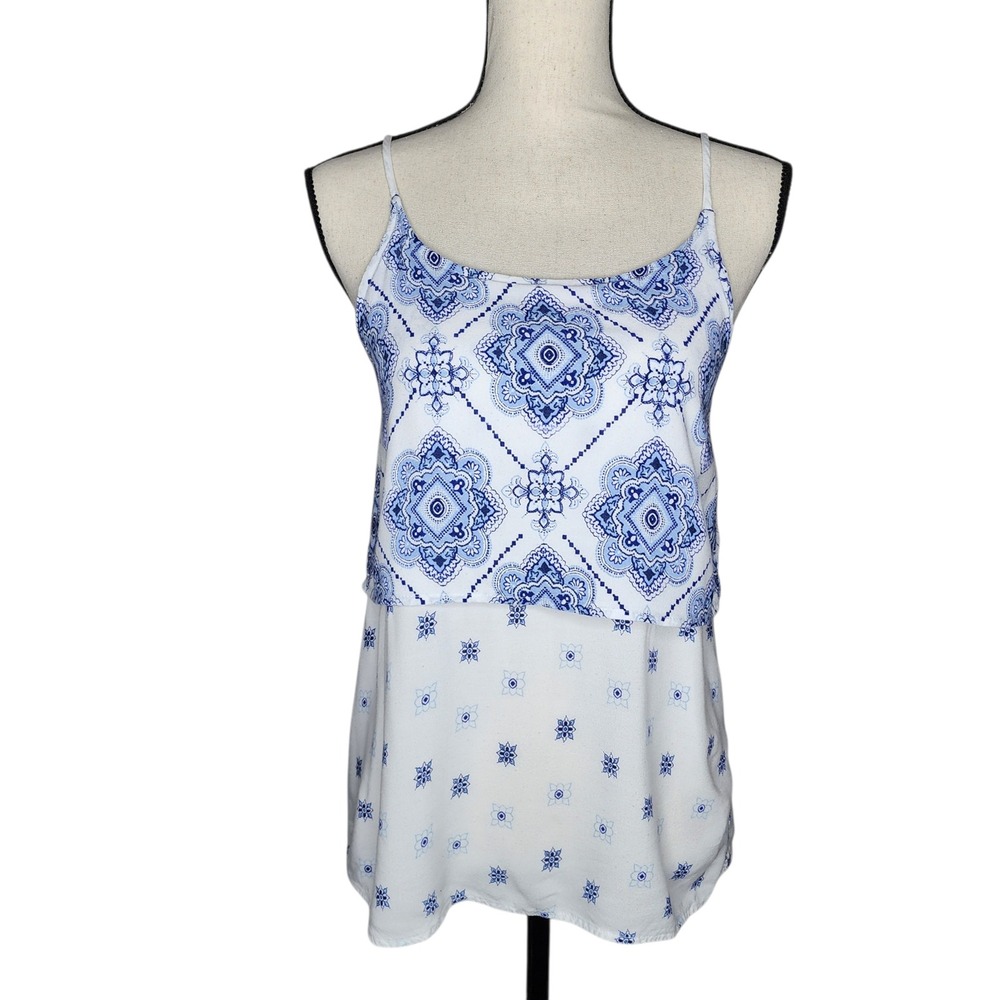 Japna Lounge 2 Piece Pajama Set Blue White Medallion Print Cami/Shorts  SZ Small